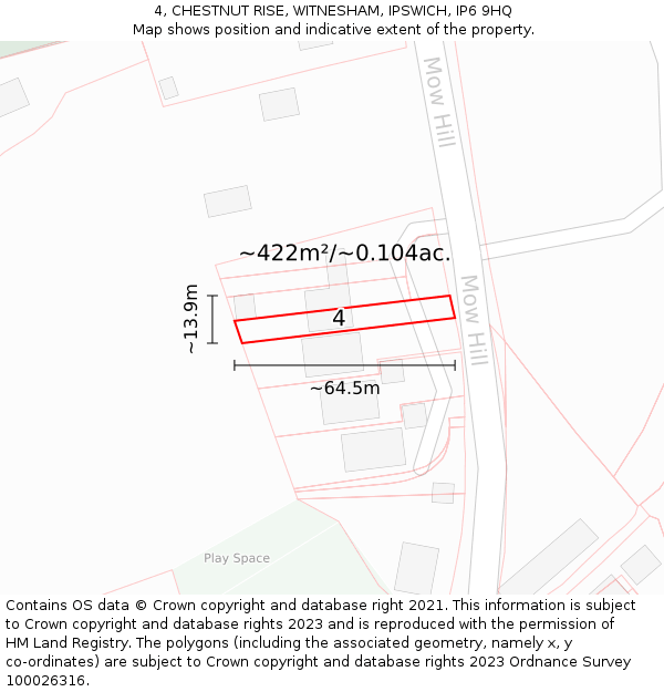 4, CHESTNUT RISE, WITNESHAM, IPSWICH, IP6 9HQ: Plot and title map