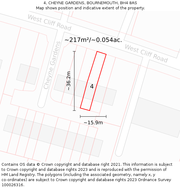 4, CHEYNE GARDENS, BOURNEMOUTH, BH4 8AS: Plot and title map