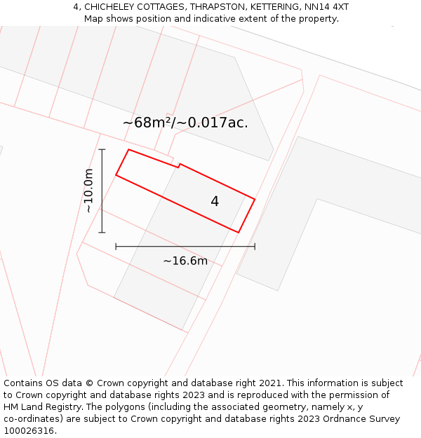 4, CHICHELEY COTTAGES, THRAPSTON, KETTERING, NN14 4XT: Plot and title map