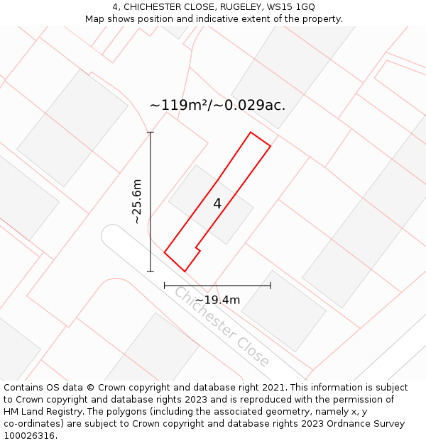 4, CHICHESTER CLOSE, RUGELEY, WS15 1GQ: Plot and title map