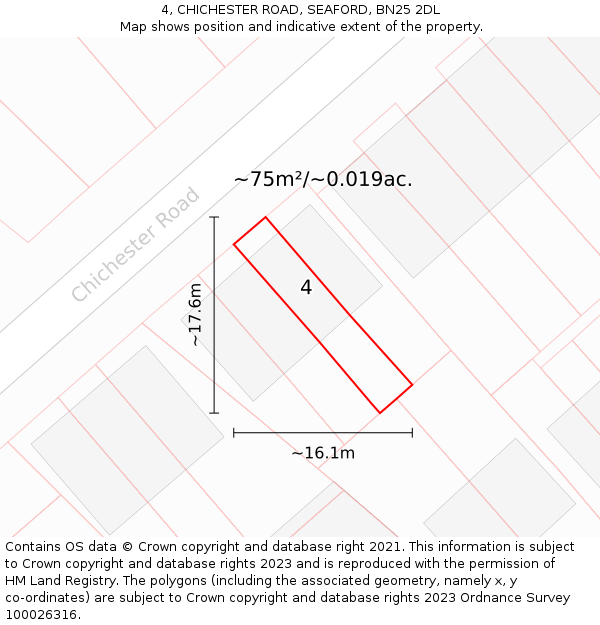 4, CHICHESTER ROAD, SEAFORD, BN25 2DL: Plot and title map