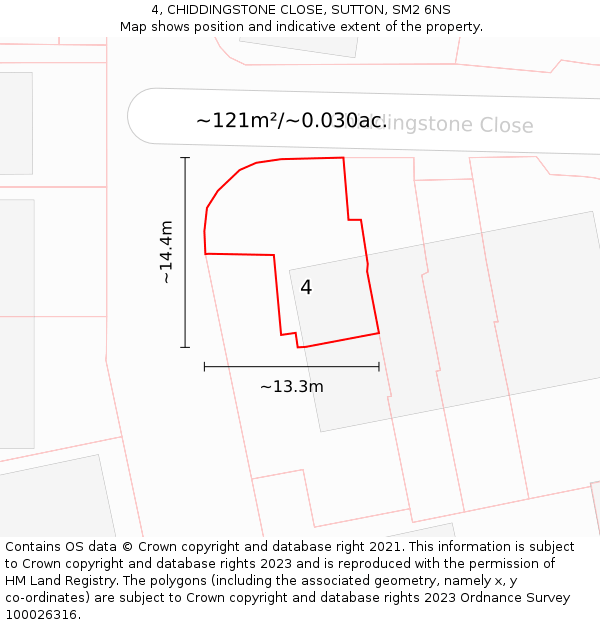 4, CHIDDINGSTONE CLOSE, SUTTON, SM2 6NS: Plot and title map