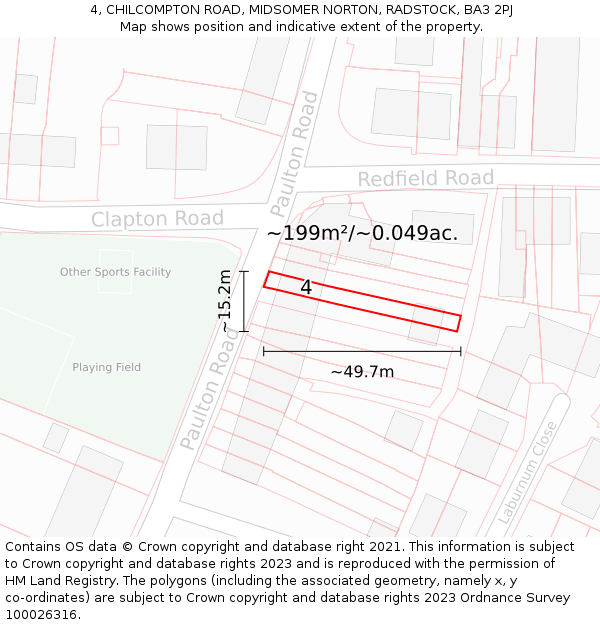 4, CHILCOMPTON ROAD, MIDSOMER NORTON, RADSTOCK, BA3 2PJ: Plot and title map