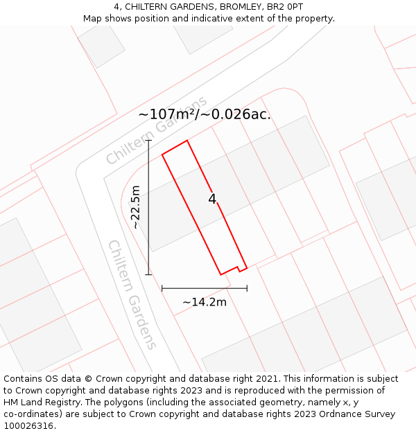 4, CHILTERN GARDENS, BROMLEY, BR2 0PT: Plot and title map