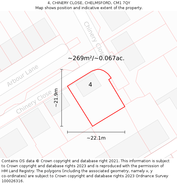 4, CHINERY CLOSE, CHELMSFORD, CM1 7QY: Plot and title map