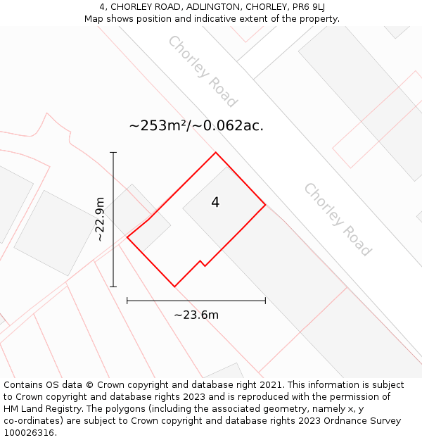 4, CHORLEY ROAD, ADLINGTON, CHORLEY, PR6 9LJ: Plot and title map