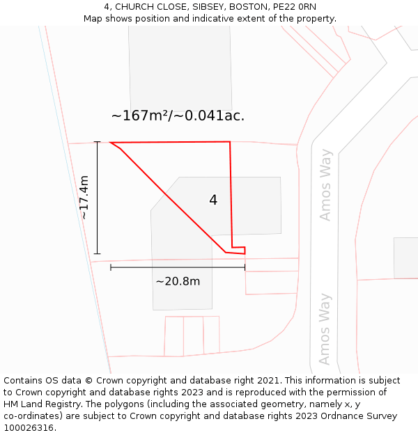 4, CHURCH CLOSE, SIBSEY, BOSTON, PE22 0RN: Plot and title map