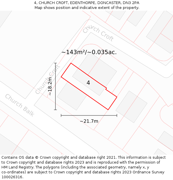4, CHURCH CROFT, EDENTHORPE, DONCASTER, DN3 2PA: Plot and title map