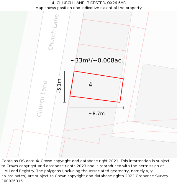 4, CHURCH LANE, BICESTER, OX26 6AR: Plot and title map