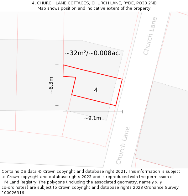 4, CHURCH LANE COTTAGES, CHURCH LANE, RYDE, PO33 2NB: Plot and title map