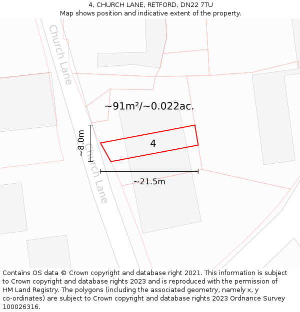 4, CHURCH LANE, RETFORD, DN22 7TU: Plot and title map