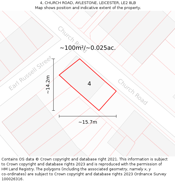 4, CHURCH ROAD, AYLESTONE, LEICESTER, LE2 8LB: Plot and title map