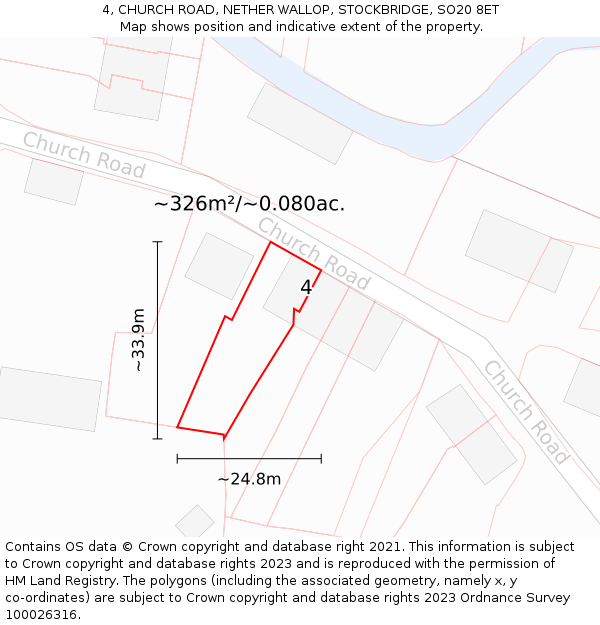 4, CHURCH ROAD, NETHER WALLOP, STOCKBRIDGE, SO20 8ET: Plot and title map