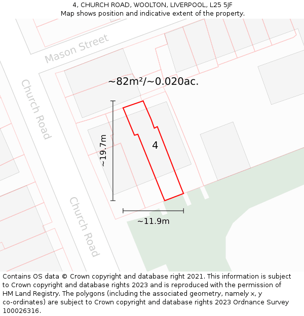 4, CHURCH ROAD, WOOLTON, LIVERPOOL, L25 5JF: Plot and title map