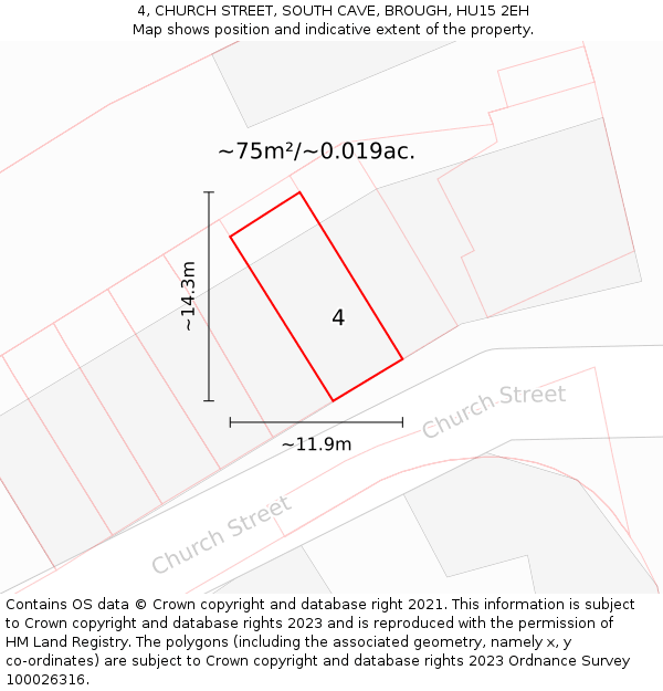 4, CHURCH STREET, SOUTH CAVE, BROUGH, HU15 2EH: Plot and title map