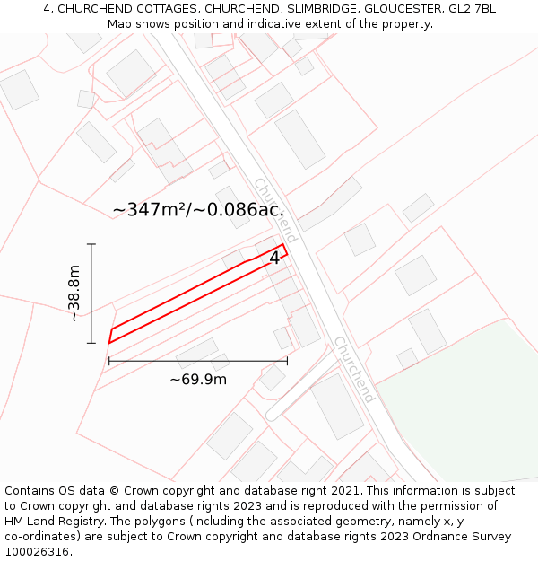 4, CHURCHEND COTTAGES, CHURCHEND, SLIMBRIDGE, GLOUCESTER, GL2 7BL: Plot and title map