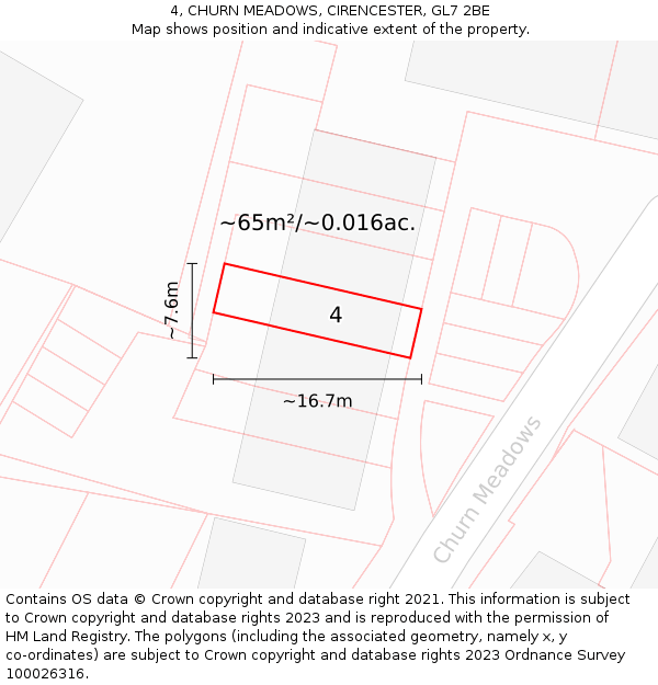 4, CHURN MEADOWS, CIRENCESTER, GL7 2BE: Plot and title map
