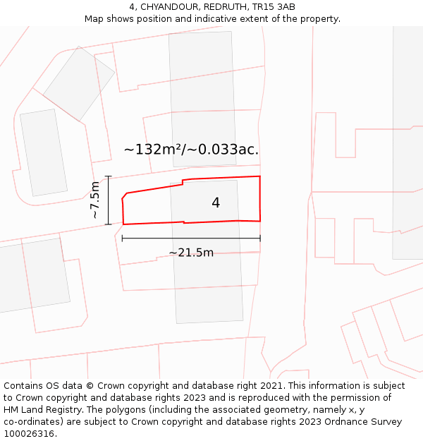 4, CHYANDOUR, REDRUTH, TR15 3AB: Plot and title map