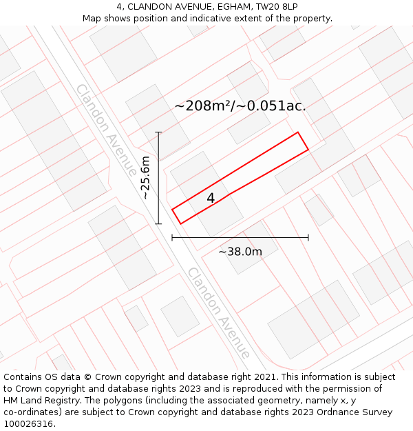 4, CLANDON AVENUE, EGHAM, TW20 8LP: Plot and title map