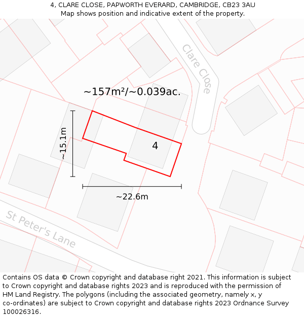4, CLARE CLOSE, PAPWORTH EVERARD, CAMBRIDGE, CB23 3AU: Plot and title map