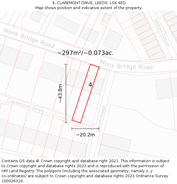 4, CLAREMONT DRIVE, LEEDS, LS6 4ED: Plot and title map