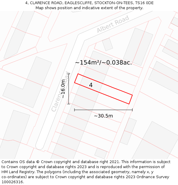 4, CLARENCE ROAD, EAGLESCLIFFE, STOCKTON-ON-TEES, TS16 0DE: Plot and title map