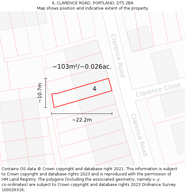 4, CLARENCE ROAD, PORTLAND, DT5 2BA: Plot and title map
