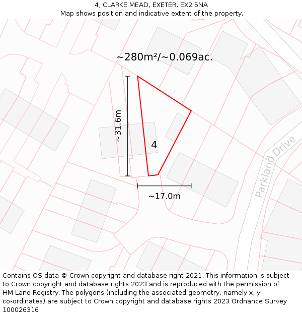 4, CLARKE MEAD, EXETER, EX2 5NA: Plot and title map
