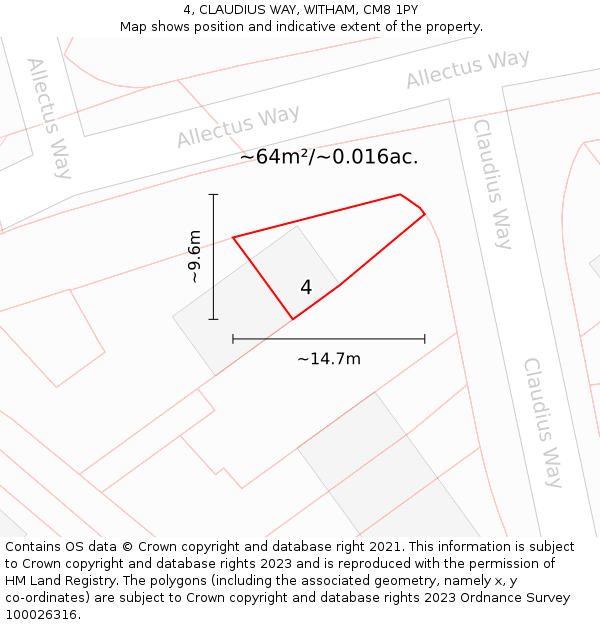 4, CLAUDIUS WAY, WITHAM, CM8 1PY: Plot and title map