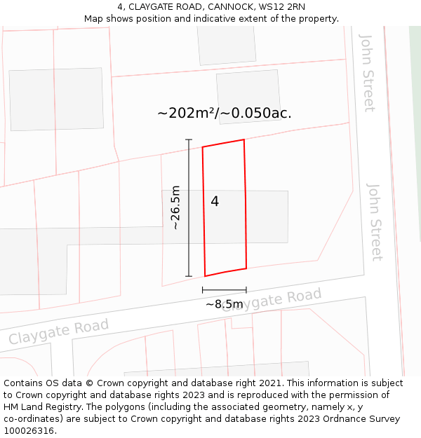 4, CLAYGATE ROAD, CANNOCK, WS12 2RN: Plot and title map