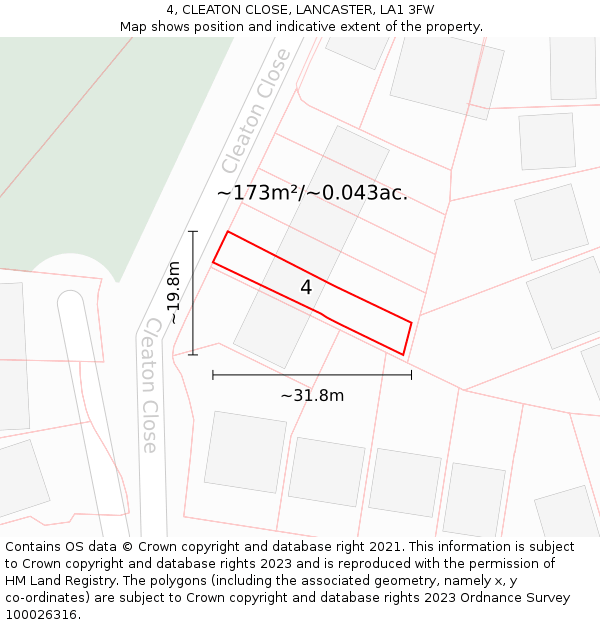 4, CLEATON CLOSE, LANCASTER, LA1 3FW: Plot and title map