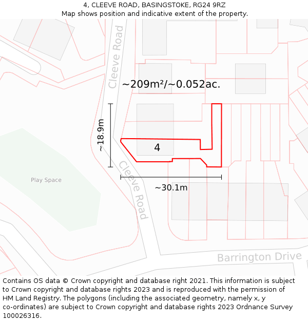 4, CLEEVE ROAD, BASINGSTOKE, RG24 9RZ: Plot and title map