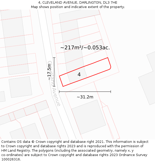 4, CLEVELAND AVENUE, DARLINGTON, DL3 7HE: Plot and title map