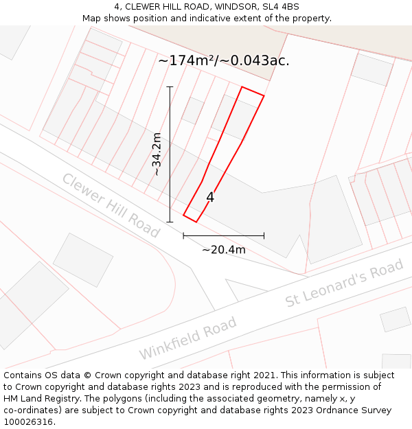 4, CLEWER HILL ROAD, WINDSOR, SL4 4BS: Plot and title map