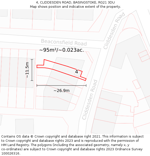 4, CLIDDESDEN ROAD, BASINGSTOKE, RG21 3DU: Plot and title map