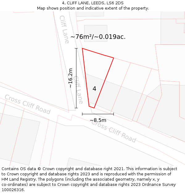 4, CLIFF LANE, LEEDS, LS6 2DS: Plot and title map