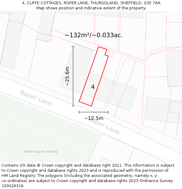 4, CLIFFE COTTAGES, ROPER LANE, THURGOLAND, SHEFFIELD, S35 7AA: Plot and title map
