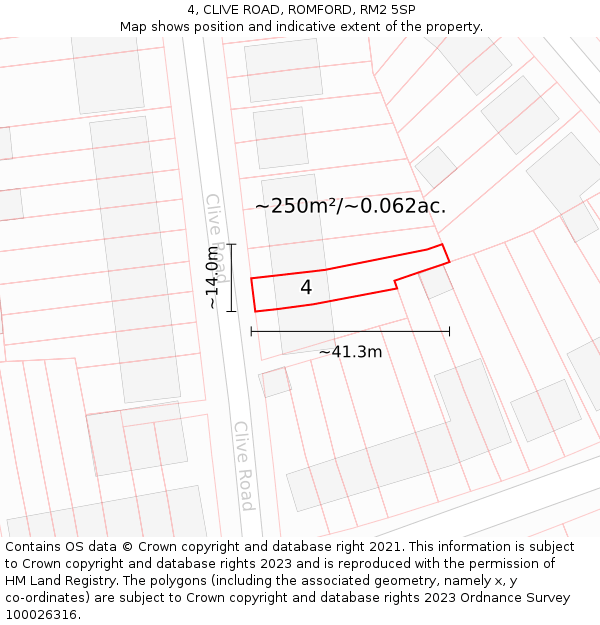 4, CLIVE ROAD, ROMFORD, RM2 5SP: Plot and title map