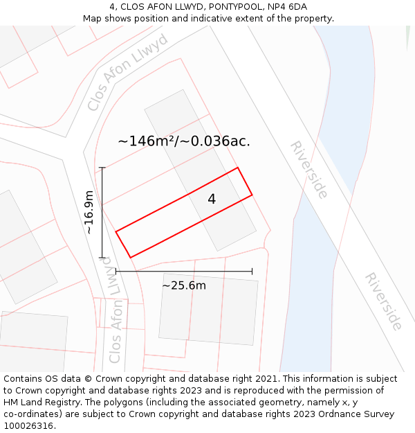 4, CLOS AFON LLWYD, PONTYPOOL, NP4 6DA: Plot and title map