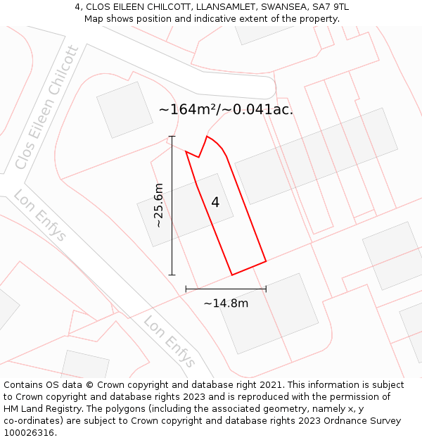 4, CLOS EILEEN CHILCOTT, LLANSAMLET, SWANSEA, SA7 9TL: Plot and title map