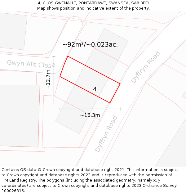 4, CLOS GWENALLT, PONTARDAWE, SWANSEA, SA8 3BD: Plot and title map