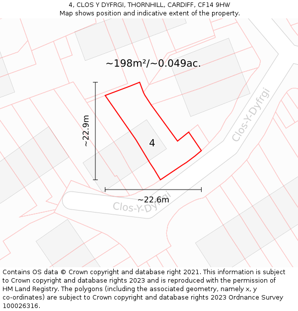 4, CLOS Y DYFRGI, THORNHILL, CARDIFF, CF14 9HW: Plot and title map