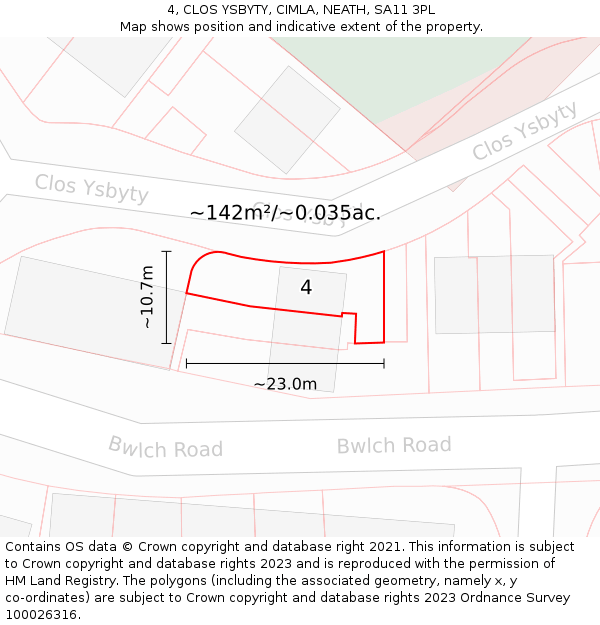 4, CLOS YSBYTY, CIMLA, NEATH, SA11 3PL: Plot and title map
