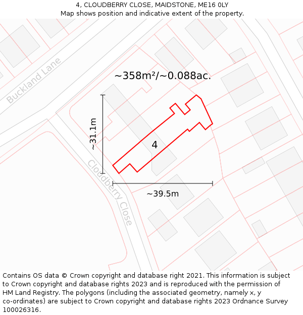 4, CLOUDBERRY CLOSE, MAIDSTONE, ME16 0LY: Plot and title map