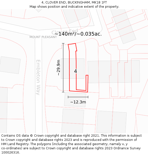 4, CLOVER END, BUCKINGHAM, MK18 1FT: Plot and title map