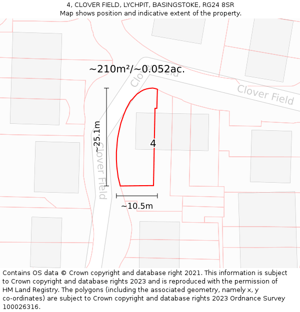 4, CLOVER FIELD, LYCHPIT, BASINGSTOKE, RG24 8SR: Plot and title map