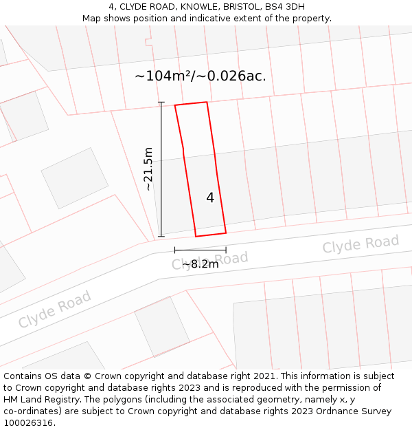 4, CLYDE ROAD, KNOWLE, BRISTOL, BS4 3DH: Plot and title map