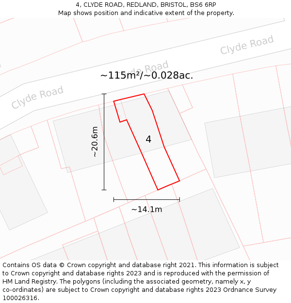 4, CLYDE ROAD, REDLAND, BRISTOL, BS6 6RP: Plot and title map