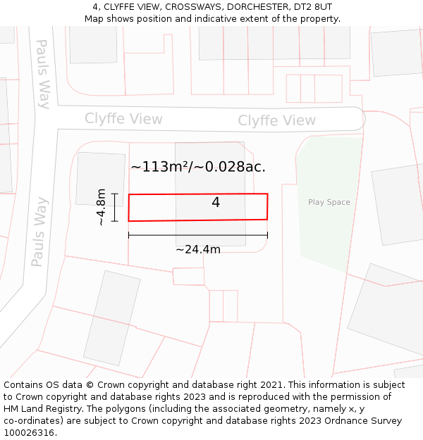 4, CLYFFE VIEW, CROSSWAYS, DORCHESTER, DT2 8UT: Plot and title map