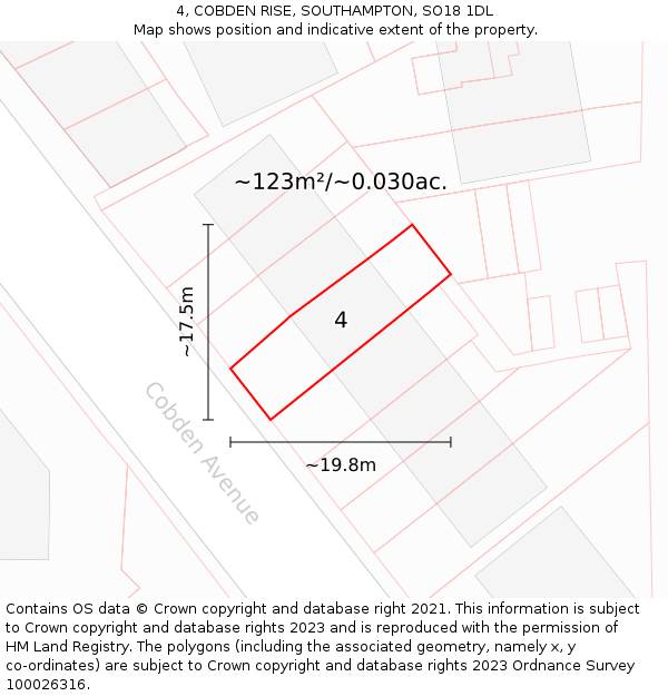 4, COBDEN RISE, SOUTHAMPTON, SO18 1DL: Plot and title map